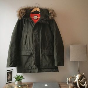 GAP Olive Green Winter Coat With Faux Fur Hood